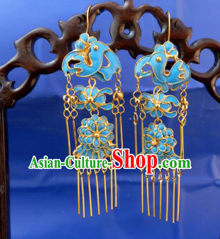 Chinese Traditional Ornaments Accessories Ancient Blue Lotus Earrings for Women