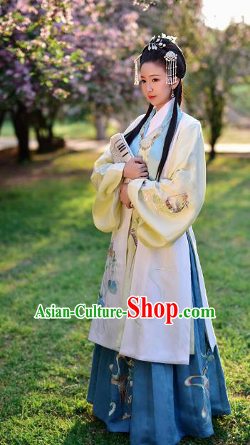 Chinese Ming Dynasty Palace Princess Embroidered Costume Ancient Hanfu Dress Complete Set for Women