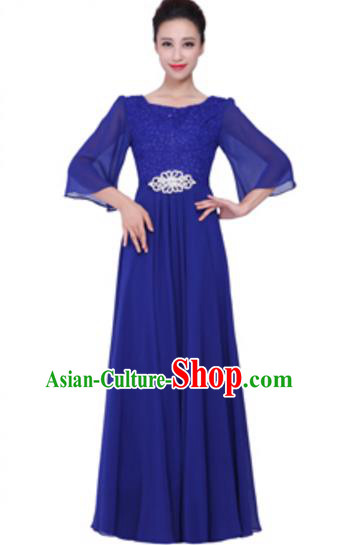 Top Grade Chorus Singing Group Royalblue Lace Full Dress, Compere Stage Performance Modern Dance Costume for Women