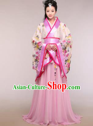 Traditional Chinese Ancient Palace Lady Costume Han Dynasty Princess Pink Hanfu Dress for Women