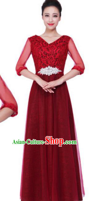 Top Grade Chorus Singing Group Modern Dance Lace Dress, Compere Classical Dance Costume for Women