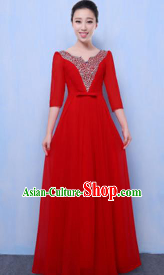 Top Grade Chorus Singing Group Red Full Dress, Compere Classical Dance Costume for Women
