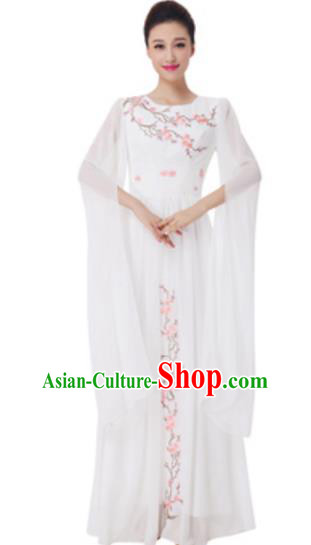 Top Grade Chorus Group Choir Embroidered White Full Dress, Compere Stage Performance Modern Dance Costume for Women