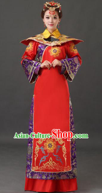 Traditional Chinese Ancient Empress Costume Qing Dynasty Manchu Queen Historical Clothing and Headpiece Complete Set