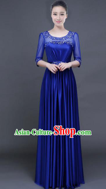Top Grade Chorus Group Royalblue Full Dress, Compere Stage Performance Classical Dance Choir Costume for Women