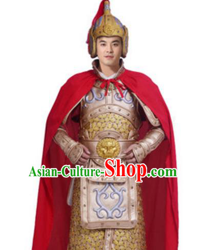 Traditional Chinese Ancient General Costume Song Dynasty Military Officers Historical Body Armor and Helmet Complete Set