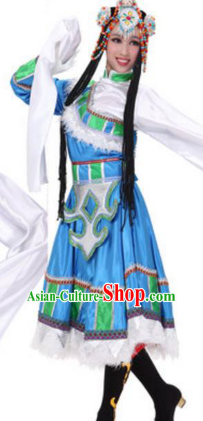 Traditional Chinese Zang Nationality Ethnic Clothing, China Tibetan Minority Folk Dance Costume for Women