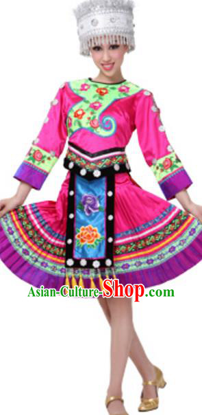 Traditional Chinese Miao Nationality Dancing Costume and Hat, China Hmong Minority Folk Dance Ethnic Pleated Skirt for Women