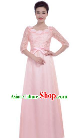 Top Grade Chorus Group Pink Full Dress, Compere Stage Performance Choir Costume for Women