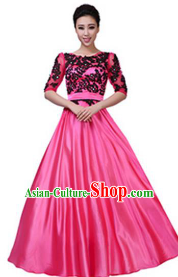 Top Grade Chorus Group Pink Long Full Dress, Compere Stage Performance Choir Costume for Women