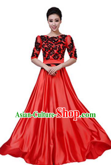 Top Grade Chorus Group Red Long Full Dress, Compere Stage Performance Choir Costume for Women