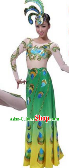 Traditional Chinese Dai Nationality Peacock Dance Costume, Chinese Ethnic Pavane Dance Dress for Women