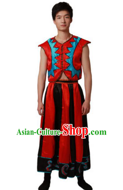 Traditional Chinese Yi Nationality Dance Dress, Chinese Yi Ethnic Dance Costume for Men