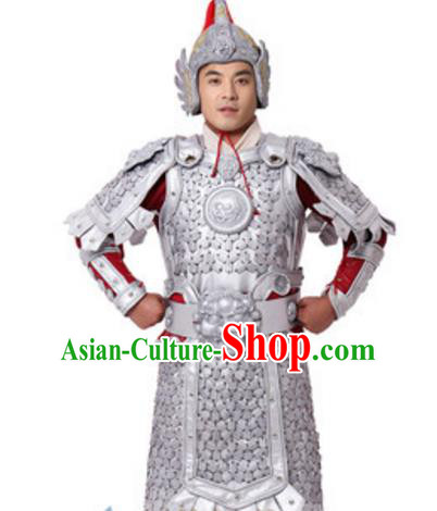 Chinese Ancient Soldier Costume Han Dynasty General Historical Body Armor and Helmet Complete Set