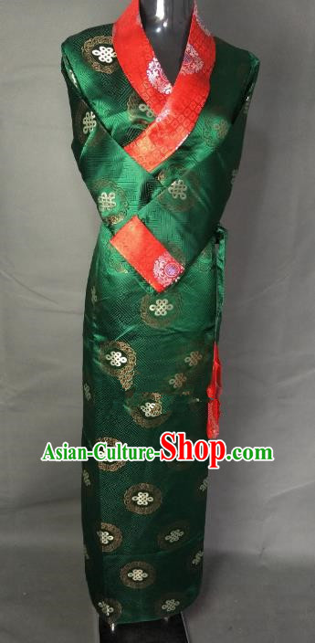 Chinese Traditional Zang Nationality Clothing Green Tibetan Robe, China Tibetan Ethnic Heishui Dance Costume for Women