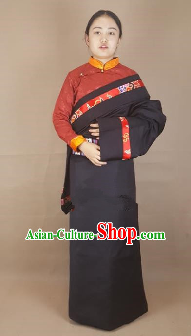 Chinese Traditional Zang Nationality Clothing Tibetan Robe, China Tibetan Ethnic Heishui Dance Costume for Women