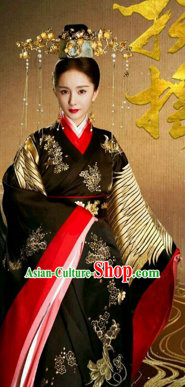 Chinese Ancient Queen Embroidered Hanfu Dress Han Dynasty Empress Historical Costume and Headpiece Complete Set