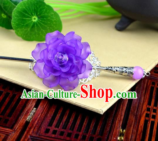 Chinese Traditional Ancient Hair Accessories Hanfu Hairpins Purple Peony Hairdo Crown Headwear for Women