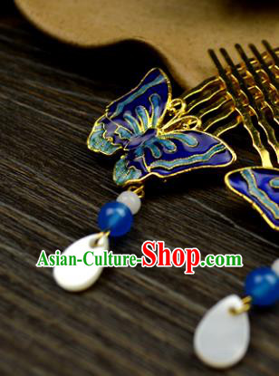 Chinese Traditional Ancient Hair Accessories Hanfu Hairpins Cloisonne Butterfly Hair Comb Headwear for Women
