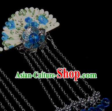 Chinese Traditional Ancient Hair Accessories Hanfu Hairpins Blue Beads Hair Stick Headwear for Women