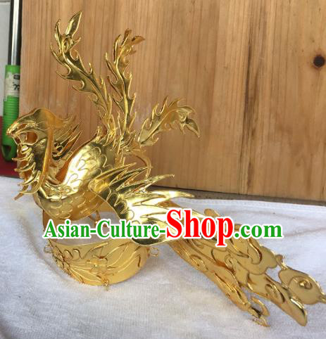 Chinese Traditional Ancient Queen Golden Phoenix Coronet Hairpins Hair Accessories for Women