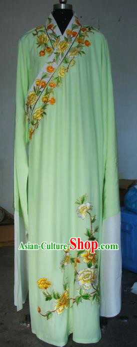 Chinese Traditional Beijing Opera Niche Costumes China Peking Opera Embroidered Peony Green Robe for Adults