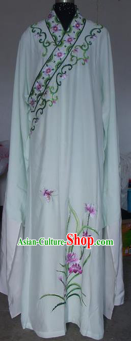 Chinese Traditional Beijing Opera Scholar Costumes Niche Embroidered Orchid White Silk Robe for Adults