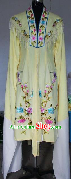 Chinese Traditional Beijing Opera Embroidered Peony Costumes China Peking Opera Actress Water Sleeve Yellow Dress for Adults
