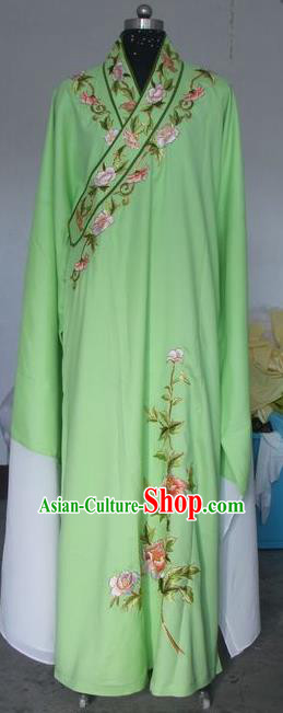 Chinese Traditional Beijing Opera Scholar Costumes Niche Embroidered Peony Green Silk Robe for Adults