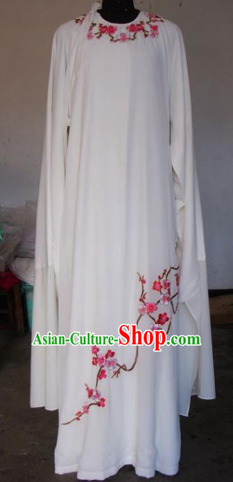 Chinese Traditional Beijing Opera Scholar Costumes Niche Embroidered Wintersweet White Robe for Adults