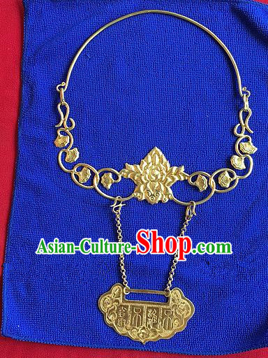 Handmade Chinese Miao Nationality Necklace Sliver Hmong Golden Hanfu Necklet for Women
