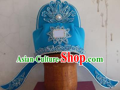 Chinese Traditional Beijing Opera Number One Scholar Blue Hats for Men