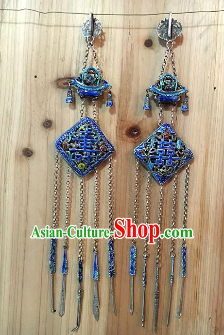 Handmade Chinese Miao Nationality Wedding Waist Accessories Sliver Hmong Blueing Necklet Pendant for Women