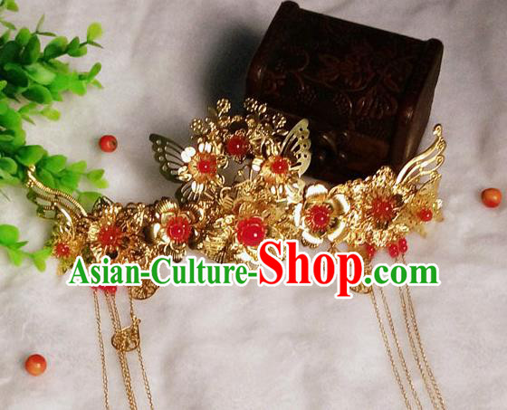 Chinese Traditional Hair Accessories Ancient Bride Phoenix Coronet Hairpins Tassel Hair Clip for Women