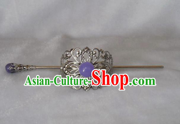 Chinese Traditional Ancient Handmade Lilac Bead Hairdo Crown Hair Accessories Swordsman Hairpins for Men