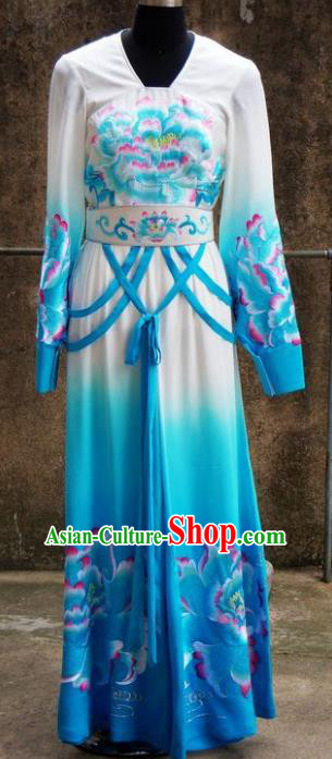 Chinese Traditional Beijing Opera Imperial Concubine Blue Dress China Peking Opera Diva Embroidered Costumes for Adults