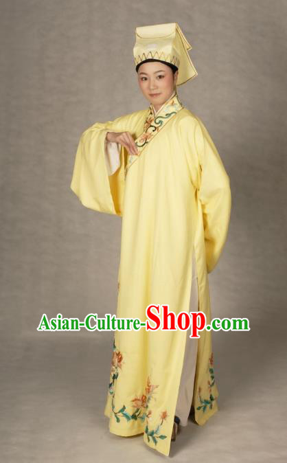 Chinese Traditional Shaoxing Opera Taoist Embroidered Yellow Robe Peking Opera Niche Costume for Adults