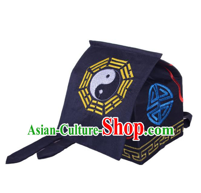 Chinese Traditional Martial Arts Taoist Tai Chi Navy Scarf Hat for Men