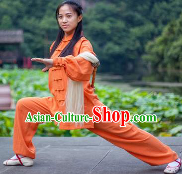 Chinese Traditional Martial Arts Costumes Tai Chi Kung Fu Orange Suits for Women
