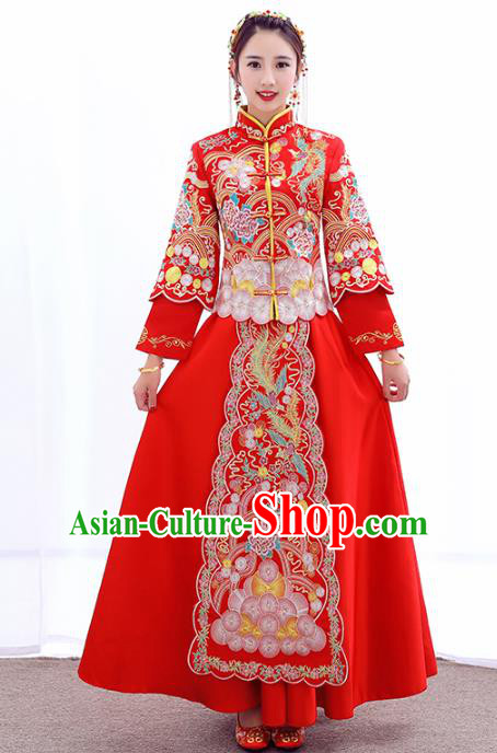 Chinese Traditional Embroidered Peony Wedding Costumes Ancient Longfeng Flown Bride Xiuhe Suits for Women