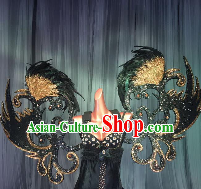 Top Grade Stage Performance Brazilian Carnival Feather Wings Miami Black Feathers Deluxe Wings for Women
