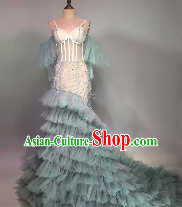 Top Grade Stage Performance Customized Costume Models Catwalks Trailing Dress for Women