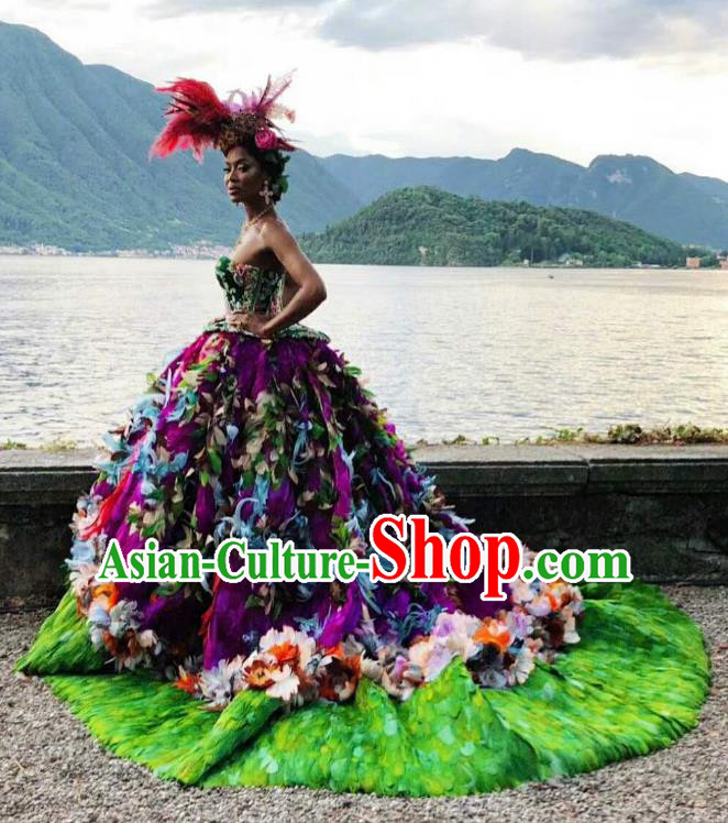 Top Grade Stage Performance Palace Countess Customized Costume Models Catwalks Purple Full Dress for Women