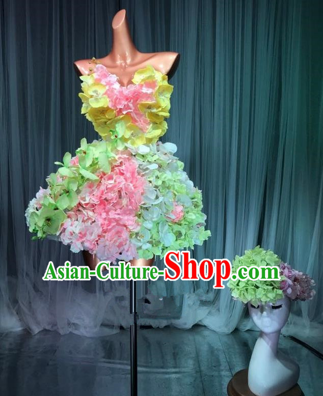 Top Grade Stage Performance Dance Costume Models Catwalks Flowers Fairy Dress and Headwear for Women