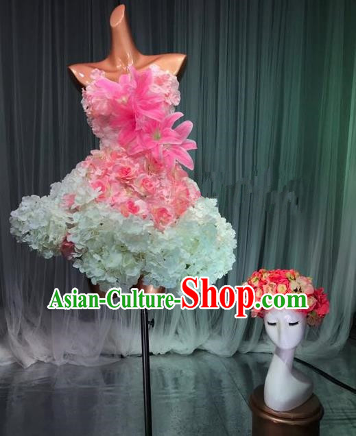 Top Grade Stage Performance Costume Models Catwalks Flowers Fairy Dance Dress and Headwear for Women