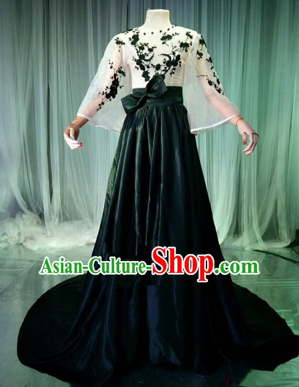 Top Grade Models Catwalks Costume Compere Stage Performance Embroidered Wintersweet Full Dress for Women