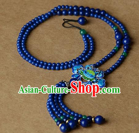 Chinese Traditional Jewelry Accessories Ancient Palace Hanfu Blueing Lotus Necklace for Women