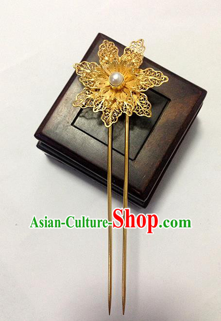 Chinese Traditional Ancient Golden Lotus Flower Hairpins Hair Accessories Hair Clip for Women