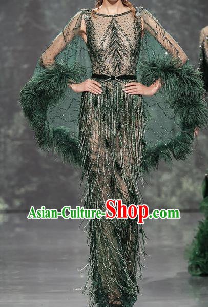 Top Grade Stage Performance Dance Costume Models Stalkshow Customized Green Full Dress for Women