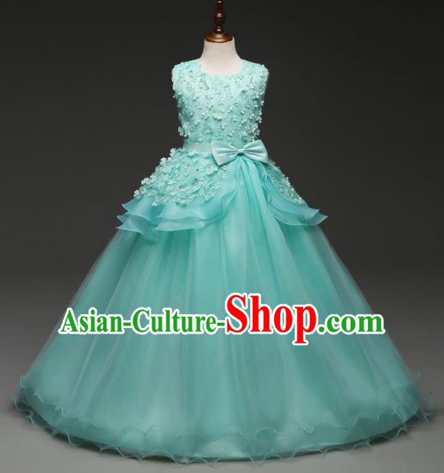 Children Models Show Costume Stage Performance Catwalks Compere Princess Green Bubble Dress for Kids